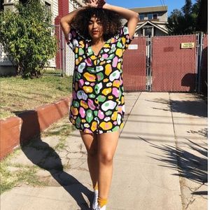 Funky NWT Nooworks Andie Eggs Dress Black Pink Orange Green S